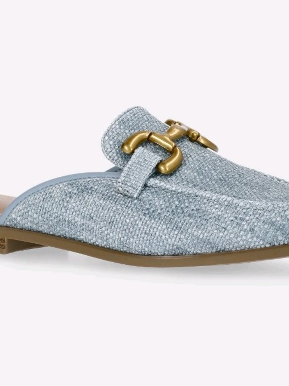 NWT Time & Tru Light Blue Faux Raffia Buckle Loafer Mules Flat Shoes